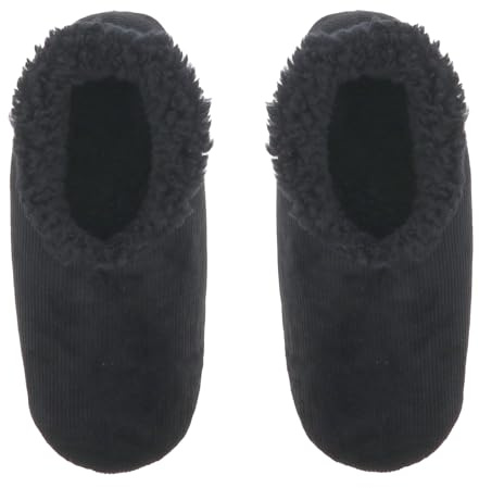 Snoozies! Super Soft Sherpa Fleece Men's Slippers With Non Slip Sole - Brushed Corduroy in Black, Charcoal or Navy (Black, UK Footwear Size System, Adult, Men, Alpha, Medium, Large)