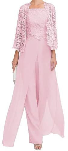 JIAJUPA Robe mère de la mariée avec veste pour mariage longueur cheville grande taille robe mère du marié robe d'invité de mariage, rose poudré, 48