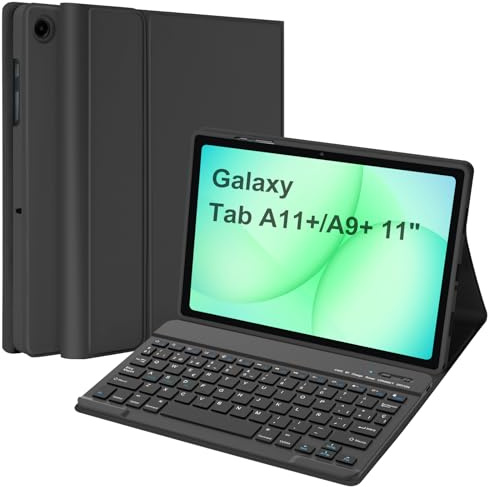 Funda con Teclado Compatible con Samsung Galaxy Tab A11+ 2025&A9+ 11'' 2023 | Auto Sleep & Wake, Español Ñ Bluetooth Teclado Magnético Desmontable, Funda Protectora para Galaxy Tab A9 Plus/A11 Plus-Negro