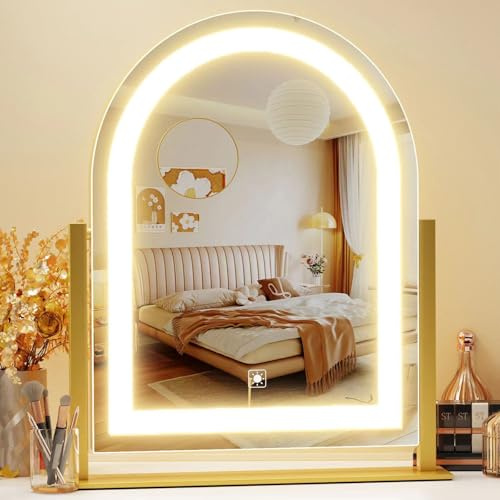 Gvnkvn Arched Makeup Vanity Mirror with Lights 17.2 LED Makeup Mirror Detachable 10X Magnification, Hollywood Make Up Mirror with Lighting, Smart Touch, 360° Rotation, (Gold,Gift Box)