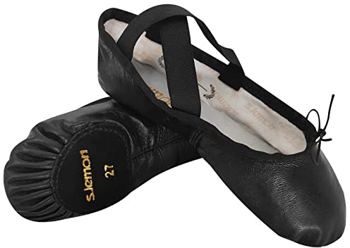s.lemon läderbalettskor, delad sula dans övning baletttofflor för nybörjare ballerina, Svart, 11 Women/9 Men