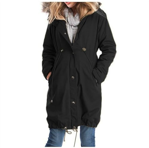 Giacca premaman invernale 3 in 1: giacca di cotone premaman con coulisse regolabile e tasche, giacca da gravidanza, colletto a risvolto, giacca invernale in tinta unita, al ginocchio, antivento, Nero