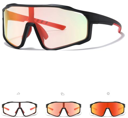 TJUTR Fahrradbrille Herren & Damen Selbsttönend, Schnelle Brille mit UV400 Schutz, Windfest Sportbrille für MTB & Rennrad