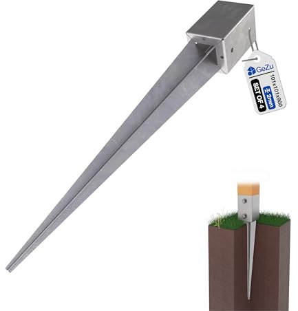 GeZu Impex Post Support 101 x 101 x 900 mm Set of 4 | Hot Dip Galvanised fence Holder Anchor spike ground sleeve