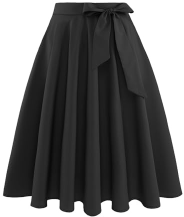 Bbonlinedress Jupe Femme Eté Mi Longue Simple Jupe Rétro Vintage Evasée Fluide Classique pour Cocktail Soirée Quotidien avec Ceinture Black M