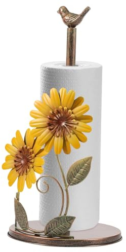 TNTGMG Toilettenpapierhalter,Sonnenblume Papierrollenhalter,Papierhandtuch-Speicher-Organizer,18×36.7cm,Gelbes Eisen Küchenrollenhalter Stehend Arbeitsplatte Dekoration für Küche,Bad,Bauernhaus