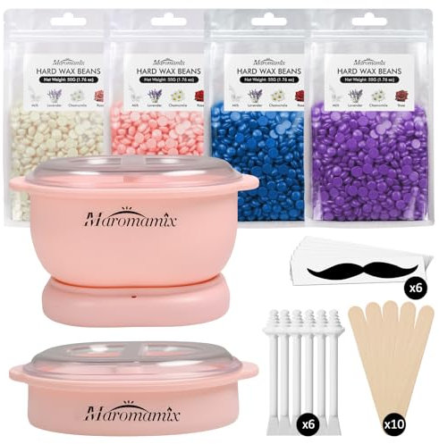 Waxing Kit für Frauen - Wachswärmer zur Haarentfernung mit Silikonwachstopf, 4 * 50 g Hartwachsbohnen, Wachserhitzer zur Haarentfernung, zu Hause Wachsmaschine für Ganzkörper-Wachsen, Rosa