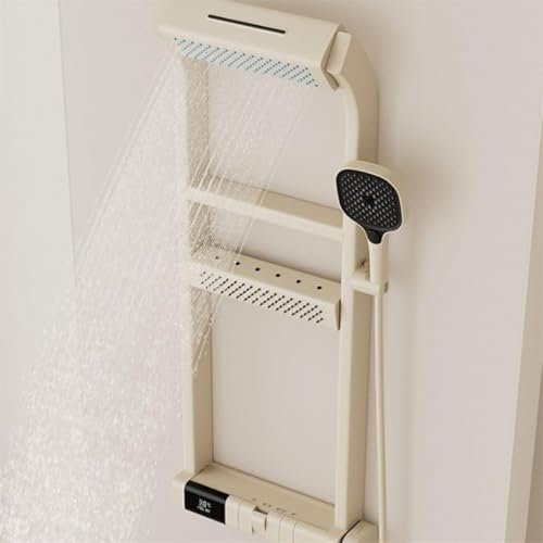 Colonne De Douche LED - Cascade, Pommeau De Douche Effet Pluie, Jets Massants Réglables Et Bec Cascade, Ensemble Colonne De Douche, Douche Thermostatique,Milkwhite