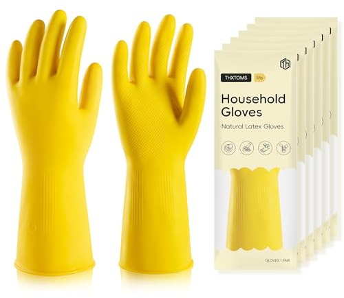 ThxToms 6 Pairs X-Large Cleaning Gloves, Reusable Natural Rubber Glove