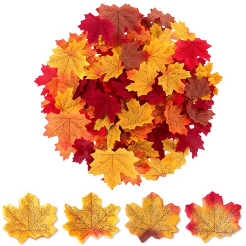 XPEX 300 Piezas de Decoración Otoñal para el Hogar,Hojas de Arce Artificiales Otoñales, Para Bodas, Halloween, Día de Acción de Gracias, Objetos de Atrezo para Rodajes(Multicolor)
