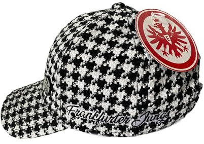 Eintracht Frankfurt Basecap, Houndstooth Muster, Schwarz-Weiß, Verstellbare Größe, mit Pin und Stick