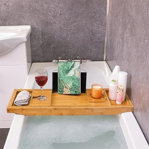 Bestfor Bath Tray Table with Extending Sides and Legs - Will hold your laptop, tablet, phone, wine glass, candles and many other items safely while you relax in the bath