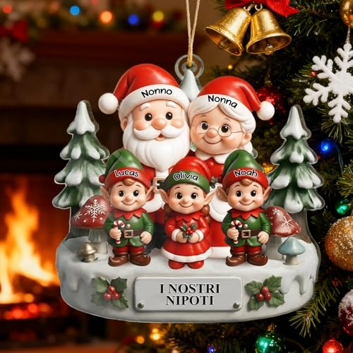 Decorazione Natalizia Personalizzata con Nomi – Pallina di Natale Acrilica di Neve, 2-8 Nomi, Addobbo Albero di Natale Personalizzato 2025, Regalo Originale per Famiglia e Amici(Nonno e Nonna)