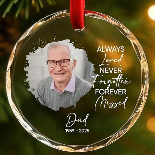 Personalisierte Weihnachtskugeln als Gedenkstück, Kristallglas Christbaumkugel Personalisiert mit Foto & Name, Beileidsgeschenk für den Verlust eines geliebten Menschen