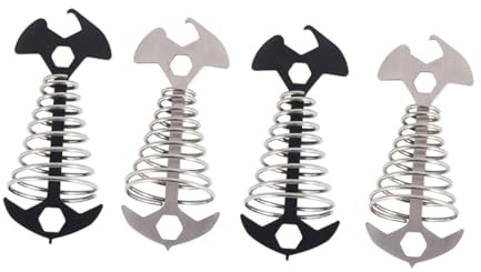 LIGHTAOTAO 4 Stück Fishbone Zelt heringe mit Federhaken aus Edelstahl und Schwarz Robuste Zeltnägel für Holz Outdoor böden Tragbar Einfach zu Fixieren für Camping und Wanderungen