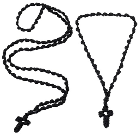 UNICRAFTALE 2 Pièces 2 Styles Chapelet Orthodoxe Chrétien Main Tressé avec 100 Nœuds Cordes de Prière Noires 52-130 cm Cordes Grecques Chrétiennes Polyester Croix Bénite Gland Charme pour Voiture