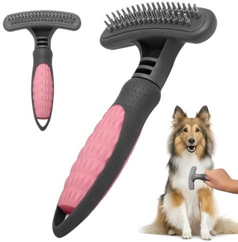 Unterwolle Bürste Hund & Katzen,Hundekamm,Hundebürste Unterwolle Langhaar & Katzenbürste Langhaar für Löst Knoten,Entfilzungen & Unterwolle Pfotenmond Bürste Rosa