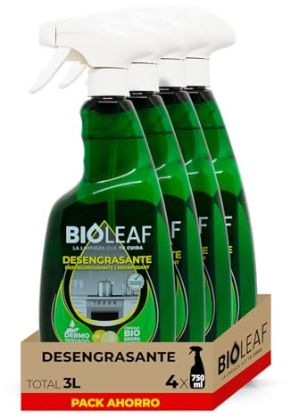 BIOLEAF – Desengrasante Cocina Antigrasa Pack 4×750 ml (3 L) | Elimina Grasa Difícil en Encimeras, Hornos y Campanas | Sin Disruptores Endocrinos | Fórmula Biodegradable| 100% HECHO EN ESPAÑA
