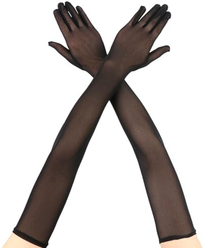 1 Paire Gants Long Noir, Long Gloves Noir, Gants Longs Noirs Transparents en Dentelle, Gant Dentelle Noire, SoiréE, Mariage