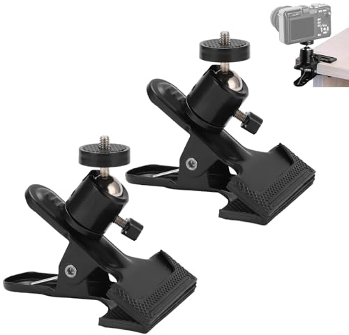 Tomedny 2PCS Supporto per clip per fotocamera, Supporto per morsetto per treppiede Clip per fotocamera per treppiede con mini testa a sfera girevole a 360° Accessori fotografici per DSLR