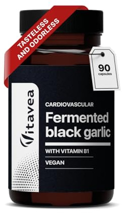 Black Garlic Capsules - 9000mg (30:1 Extract) with Vitamin B1 – Heart & Cardiovascular Support – High Strength Antioxidant – Odourless – 90 Vegan Capsules – 3 Month Supply