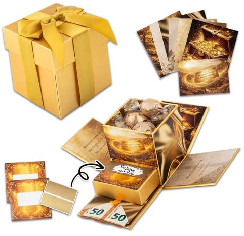 Goldene Explosionsbox mit Rubbelkarte – Überraschungsbox,Gutschein, Geschenkbox, kreative geschenkidee, Geldgeschenke Geburtstag, Hochzeiten & besondere Anlässe