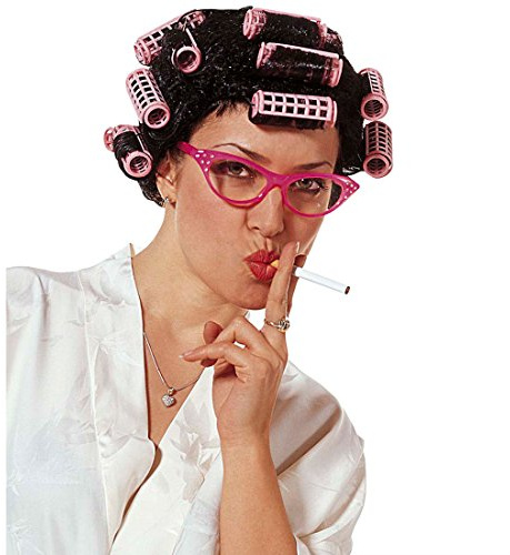NET TOYS Perücke Hausfrau mit Lockenwicklern, one Size Kunsthaar, Damen Hausfrauenperücke Putzfrau Fasching Karneval