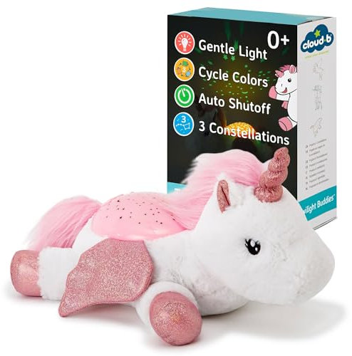 Cloud b Veilleuse Apaisante Projecteur d'étoiles | Luminosité douce | 3 Couleurs | 3 Constellations | Arrêt automatique | Veilleuse Musicale Peluche Licorne Twilight Buddies Unicorn w/wings
