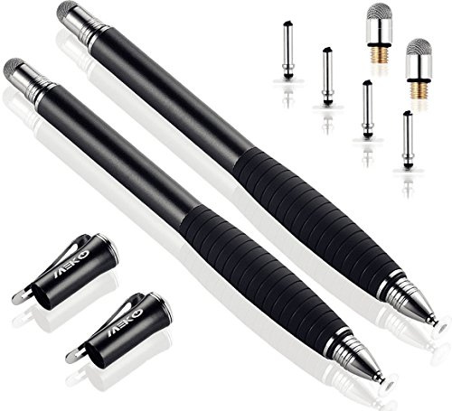 MEKO (2nd Generation) [2 in 1 Precision Series] Disc Stylus Pen for iPhone, iPad Pro/mini/Air, Samsung Galaxy Note and All Touch Screen Devices Bundle with 6 Replacement Tips,Pack of 2(Black/Black)