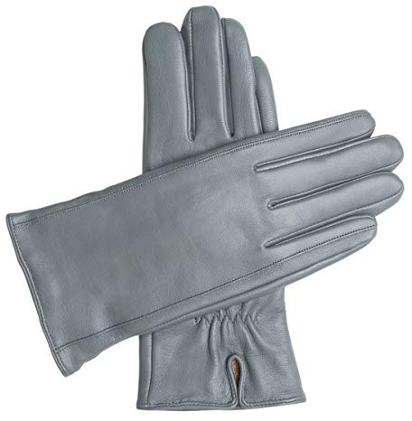 Downholme Classic Leather Cashmere Lined Gloves for Women (Gray, L)