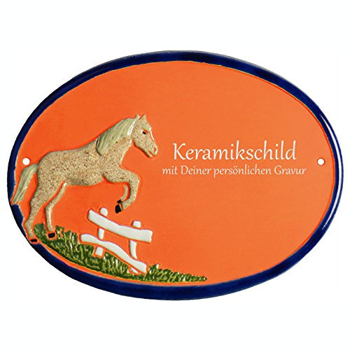 Handarbeit aus Schleswig-Holstein Keramikschild 24,0 x 17,5 cm Motiv Springendes Pferd (Terracotta)