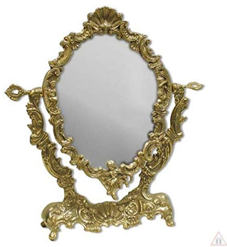 artissimo Kosmetikspiegel, Schwenkbar, Gold, Messing, Schminktisch-Spiegel, Standspiegel, Vintage, 35cm x 30cm, Oval, Retro, Kippspiegel, Tischspiegel, Dekorativer Spiegel, Ankleiderzimmer, Antik Stil