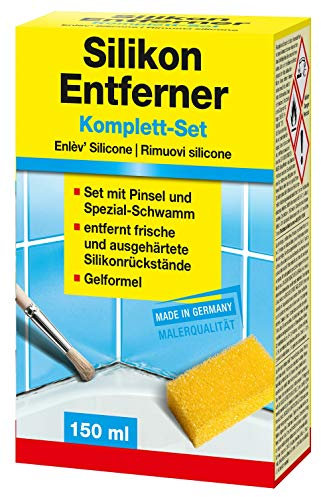 Decotric Kit Complet Enlever Joint Silicone I 150ml Dissolvant Silicone avec Brosse & Éponge I pour Salles de Bains, Carreaux Céramique, Verre, Métal