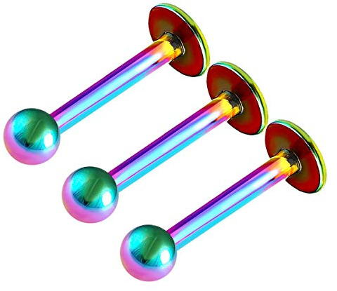 KJM Fashion 3 Stück Eloxierte Regenbogen Labret Ohrringe 1,6mm 14g