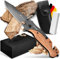 BERGKVIST® K39 Klappmesser (Einhandmesser) in der Waldholz-Edition für Outdoor & Survival - scharfes 3-in-1 Taschenmesser mit Holz-Griff, Glasbrecher & Gurtschneider inkl. Feuerstahl & Tasche