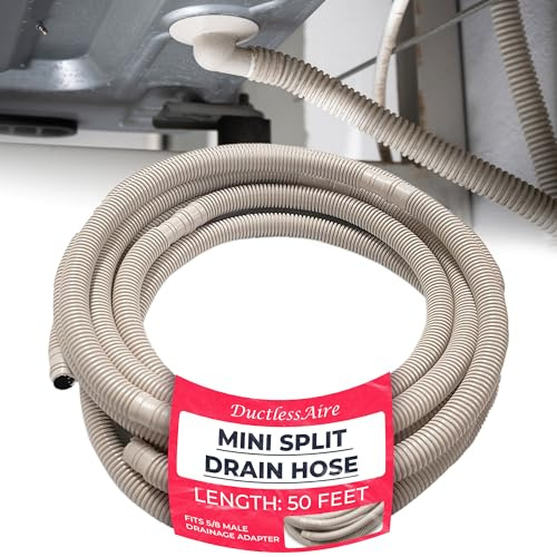 DuctlessAire Mini Split Drain Hose - Portable Air Conditioner Drain Hose - Universal Condensate Drainage Hose for Ductless Mini Split AC Unit, Heat Pump, HVAC and More - Fits 5/8 Line Adapter (50ft)