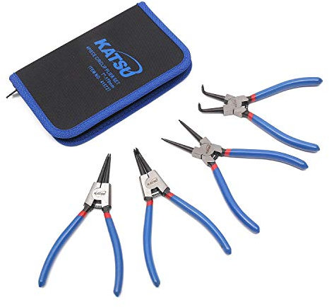 KATSU Circlip Pliers Set, 4-Piece 7 Inch Internal External Straight Bent Tip Circlip Snap Ring Pliers with Non-Slip Handle in Zip Case for Circlips Assembly 415727