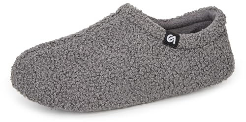 VeracCosy Damen Memory Foam Plüsch Hausschuhe Antirutsch Baumwolle Pantoffeln Mit Polar Fleece-Futter, Grau, 40/41 EU Weit