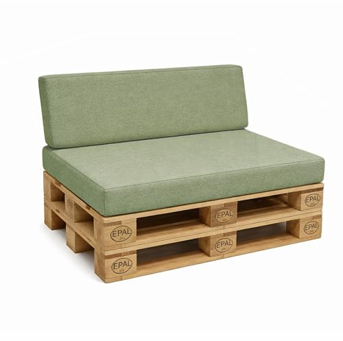 POKAR Set di Cuscini per Europallet da 2 pezzi: 1x Cuscino-sedile 120x80cm + 1x Cuscino-schienale 120x40cm, per Divano da Giardino, per Interno ed Esterno, schiuma fredda, senza Pallet, verde