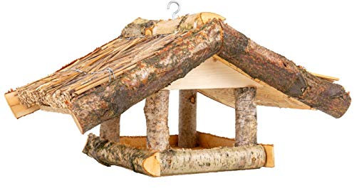 Reetdach-Vogelhaus Lehe zum Aufhängen Vogelfutterhaus Birkenholz, 34 x 54 x 26cm