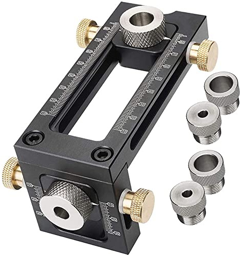 CENPEK Schraubenvorrichtung, 2-in-1, verstellbar, Holzbearbeitung, Bohrer, Lokalisierer, Dübelbohrer, Führungs-Set mit 4 Löchern, 6/8/10/12 mm Stift für Bettschrankschrauben, Stanzlokalisierer
