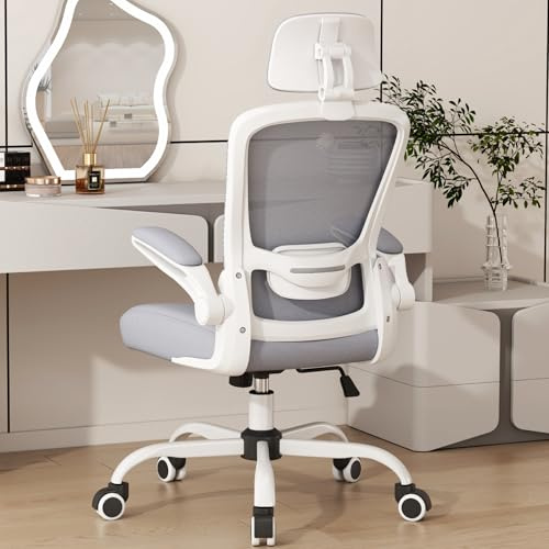 Mimoglad Office Chair, High Back Ergonomic Desk Chair with Adjustable Lumbar Support and Headrest, with flip-up Armrests for Guitar Playing, 5 Years Warranty (Moon Grey)