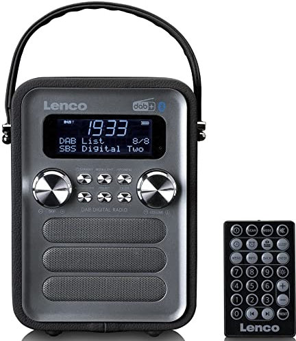 Lenco PDR-051 Tragbares DAB+ Retro Radio - PLL FM Radio mit Bluetooth - Integrierter Akku - 1800mAh - Uhr und Timer - 5 Watt RMS - Fernbedienung - Schwarz