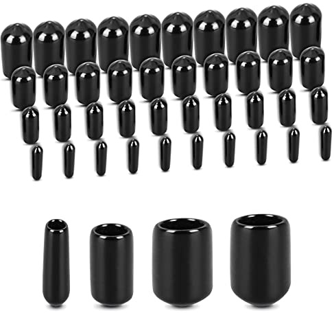 Cobee Rubber End Caps, 40pcs Round Vinyl Flexible End Caps, Black, Vinyl | Screw Protector Caps Rubber Screw Caps Rubber Bolt Covers Caps Vinyl Cover Screw Thread Protectors 3mm 6mm 9mm 12mm