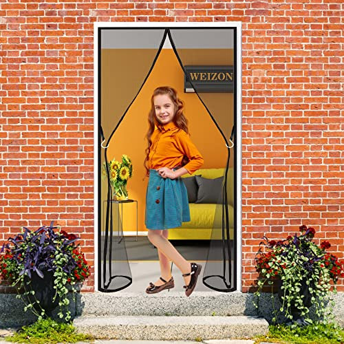 Magnet Fliegengitter tür-Fliegengitter Balkontür 210 x 250 cm Magnete Automatisch schließen für Balkontür Wohnzimmer Terrassentür Klebemontage ohne Bohren - Schwarz A