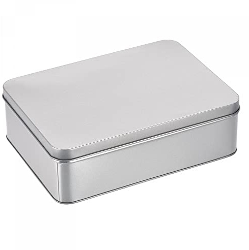 sourcing map Metal Tin Box, 8.66 x 6.3 x 2.72 Rectangular Empty Tinplate Storage Containers with Lids, Silver Tone