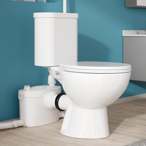 Simple Project 600W Macerating Toilets of Upflush Toilet for Basement | Macerating Toilets System with Macerator Pump, Upflow Toilet System Included Water Tank, Toilet Bowl＆Seat, Extension Pipe