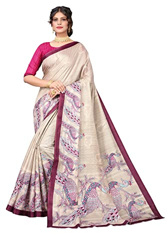 IMTRA FASHION Sari Para Mujer Arte Indio Seda Pavo Real Estampado Sari Con Blusa