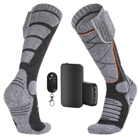 Amesor Remote Control Heated Socks - Heated Socks For Men Women - Electric Heating Socks With 3 Levels - Winter Warm Foot Warmer Sock For Hiking Skiing Fishing Cycling, Size Warming Socks, Dark Grey