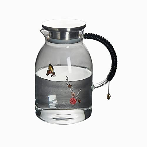 EVSER Iced Tea Jug Brocca d'Argento intarsiato in Vetro con Manico Anti-scottatura capacità di Grande capacità con Coperchio in Acciaio Inox teiera della Famiglia Jug Juice Pitcher
